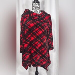 Ruby Rd. Red and Black Plaid Cowl Neck Sweater